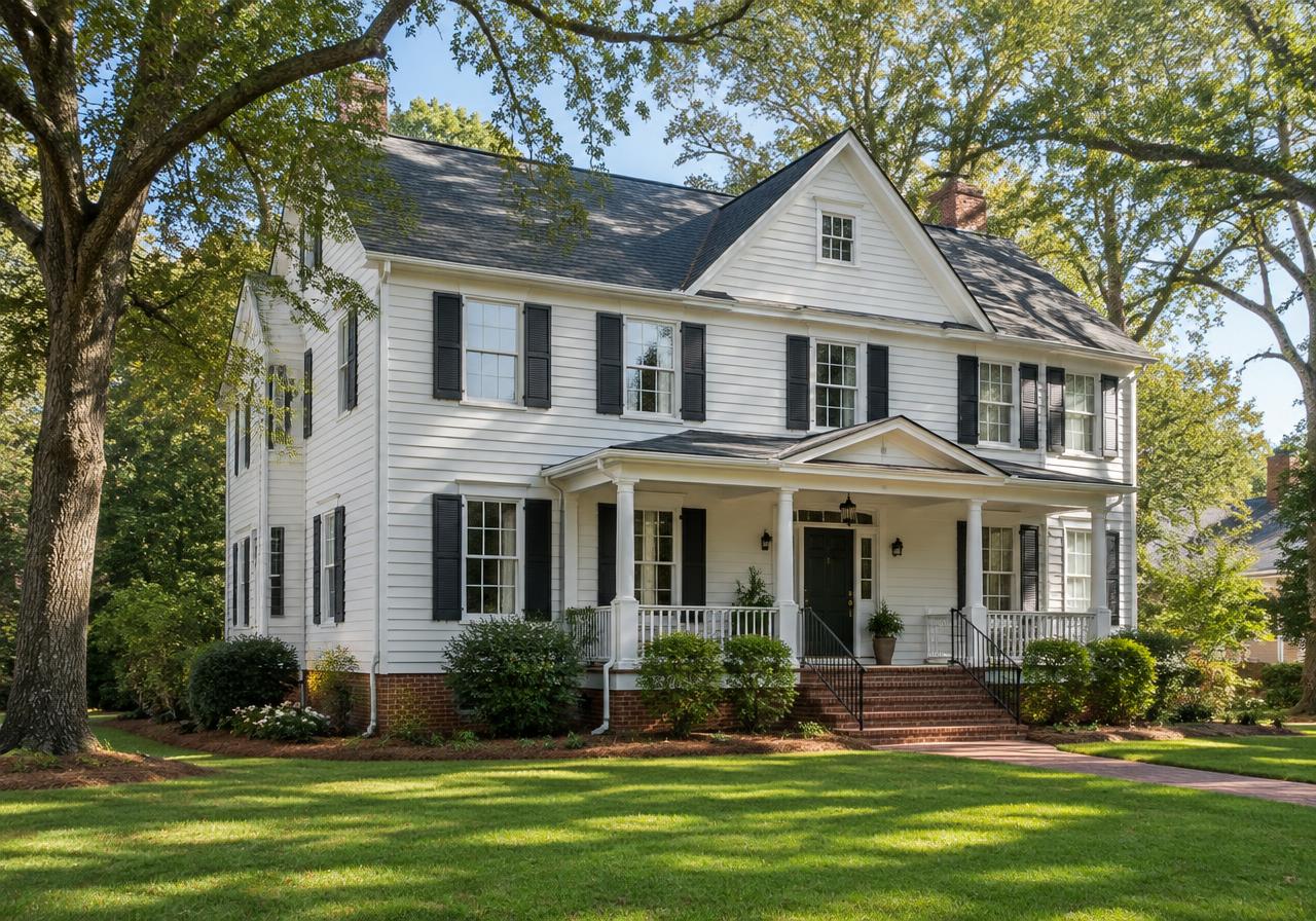 Illustrative traditional Raleigh-style home with a welcoming front porch
